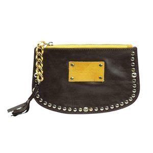 ALBERTA DI CANIO Clutch Purse Pouch Studded Dark Brown Zip ITALY Women's